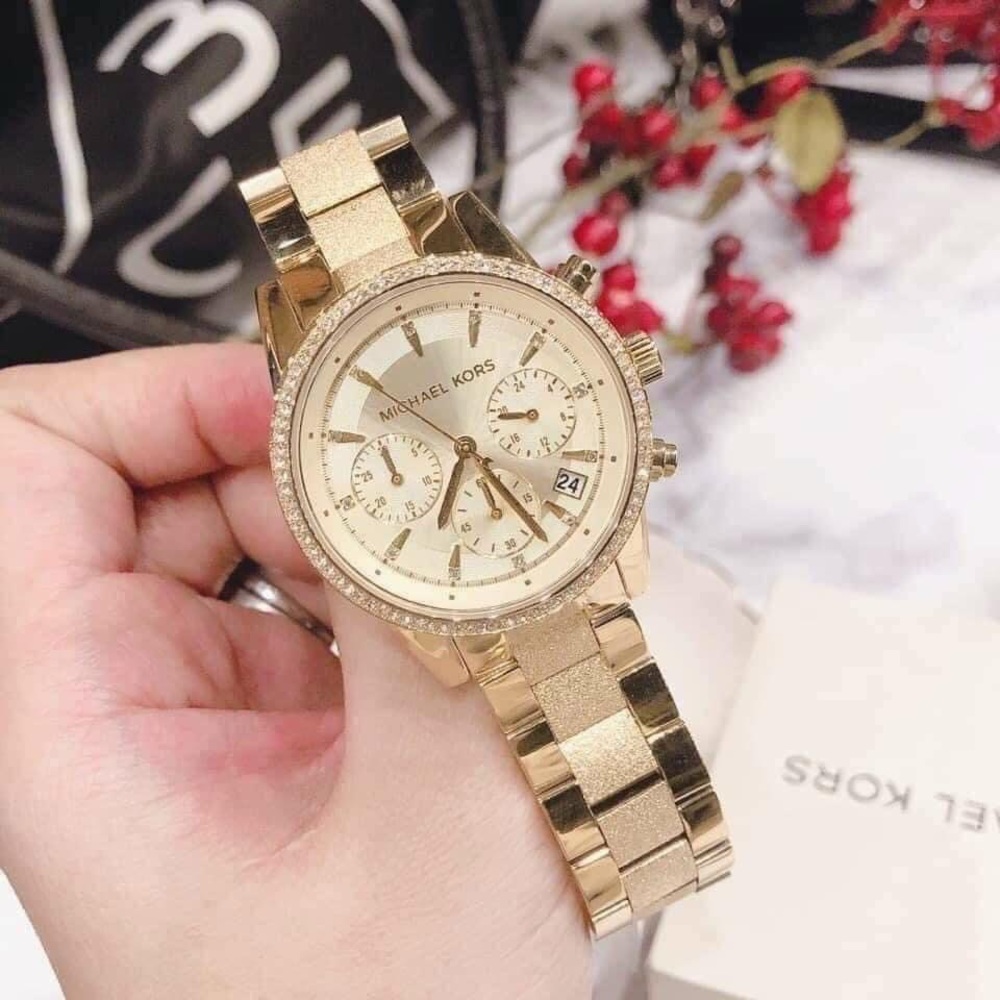 Michael Kors MK6597 Ritz Gold Stainless Steel Dial Chronograph Women's Watch.